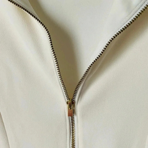 EXPRESS | Retro Puff Sleeves with Pleats Ivory Sheath Silhouette Dress Size L - Picture 5 of 7